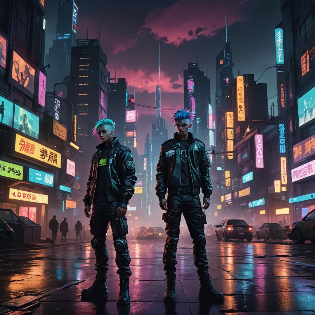 Cyberpunk Protagonist in Dystopian Cityscape