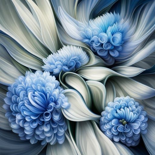 Blue Floral Cascade in Hyperrealistic Style