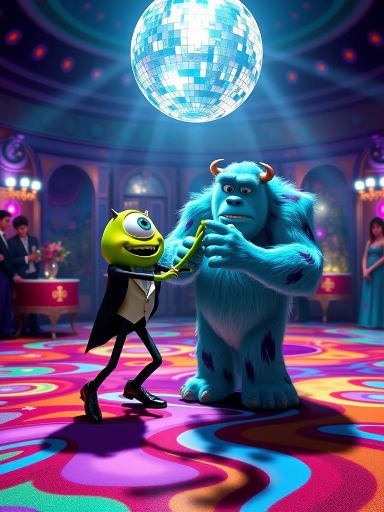 Mike and Sulley Dancing in Surrealist Dreamscape