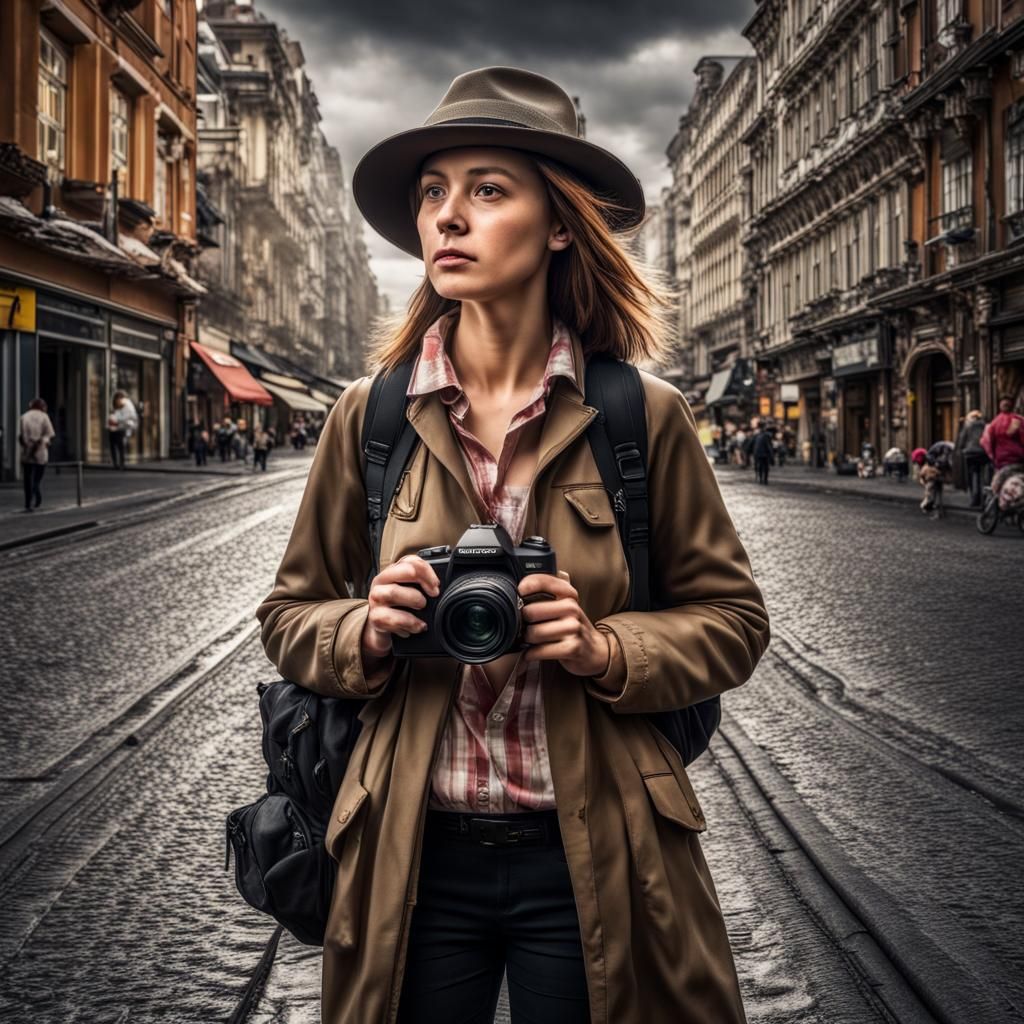 Hyperrealistic Travel Reporter in Cinematic Portrait