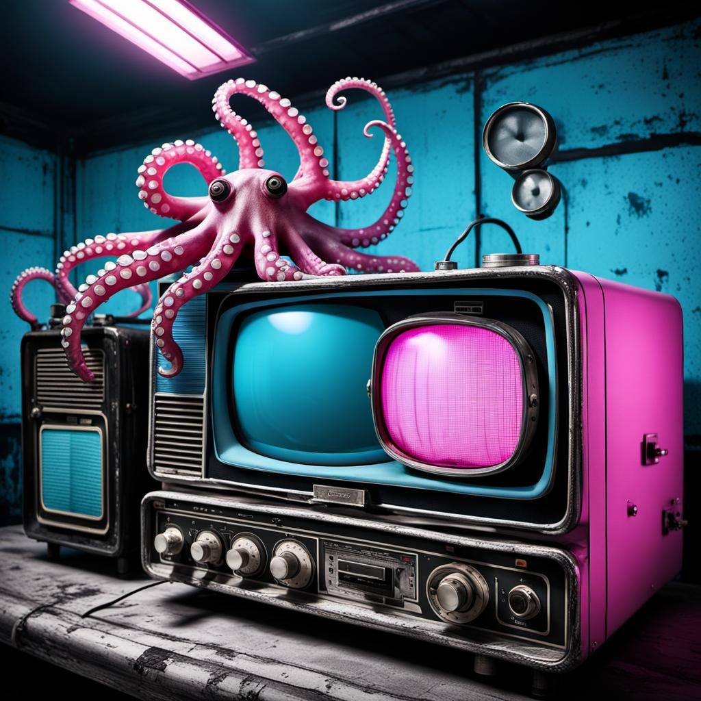 Retro Tech Still Life with Neon Lighting