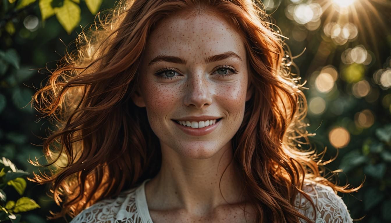 Gorgeous Auburn Haired Woman in Double Exposure Style