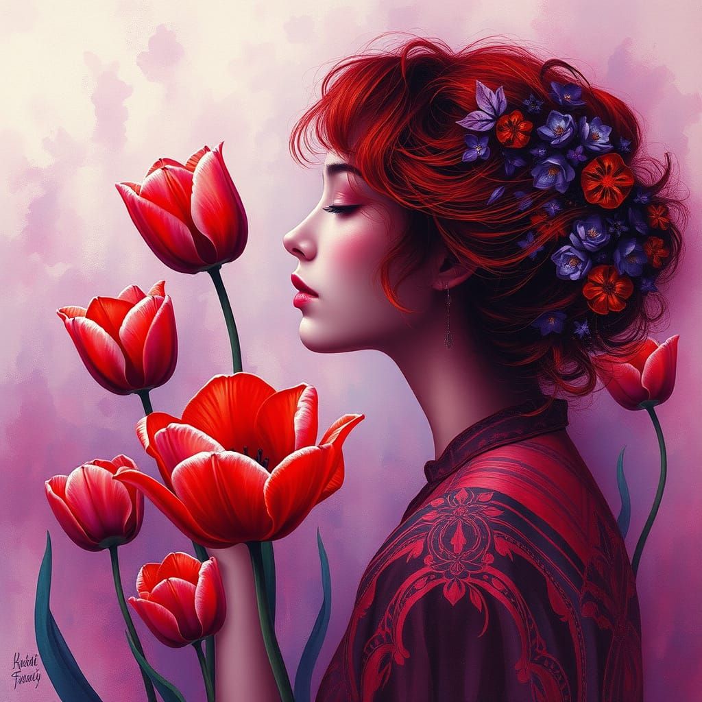 Woman in Vibrant Hues, Inspired by Cosmic Energies