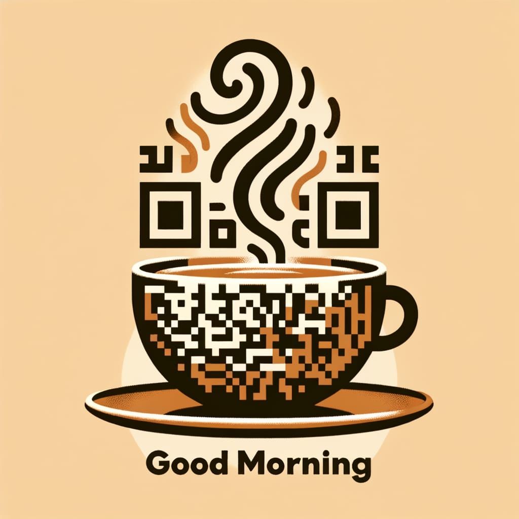 Coffee Cup QR Code with 'Good Morning'