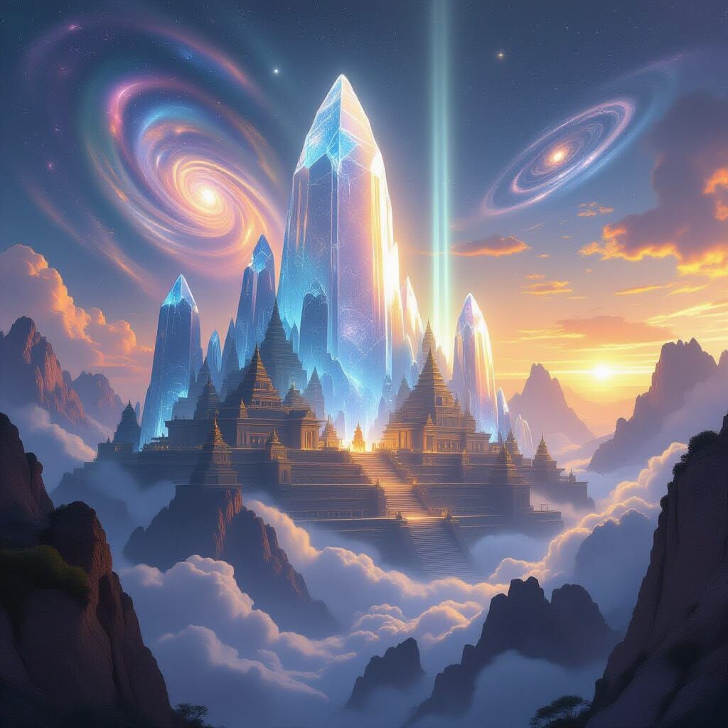 Ancient Temples on Floating Crystal Mountains