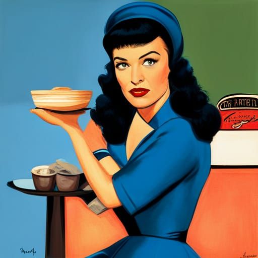Retro Diner Scene with Waitress in Pop Art Style