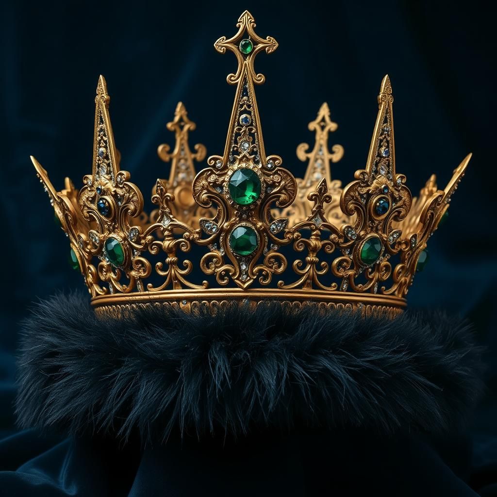 Ornate Slavic Crown with Emeralds and Diamonds
