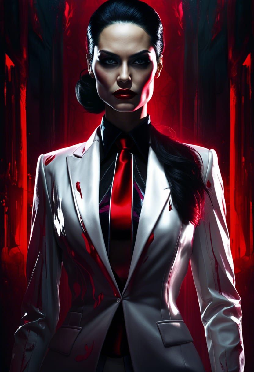 Sinister Businesswoman in Translucent Suit, Detailed Matte P...