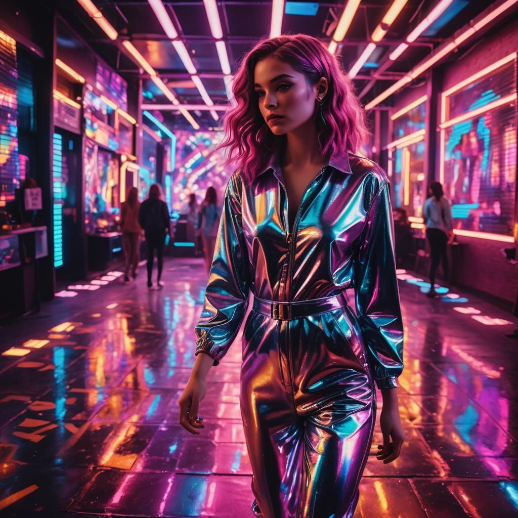 Neon Disco Girl in Synthwave Style