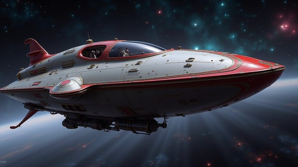 Sleek Spaceship Soaring Through Starry Expanse