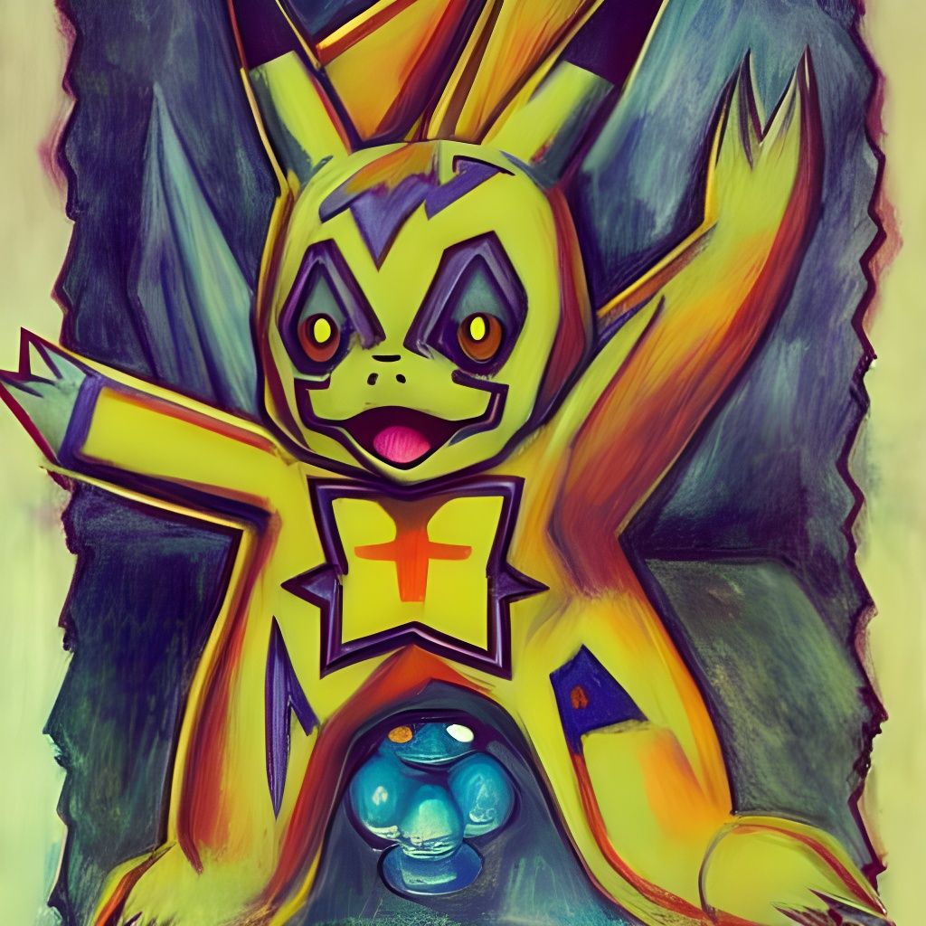 Crucified Pikachu: Gloomy Philosophical Expressionist Art