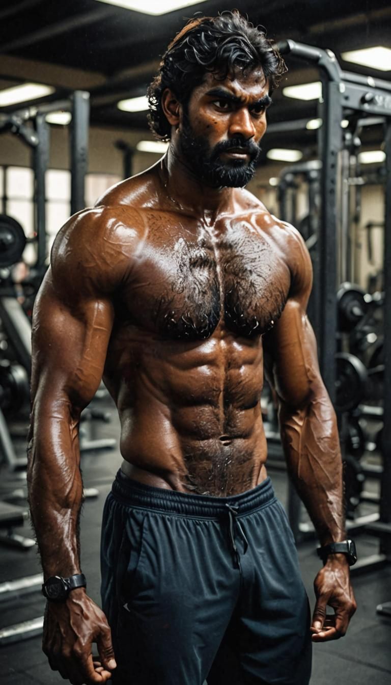 Muscular Sri Lankan Man's Intense Gym Workout