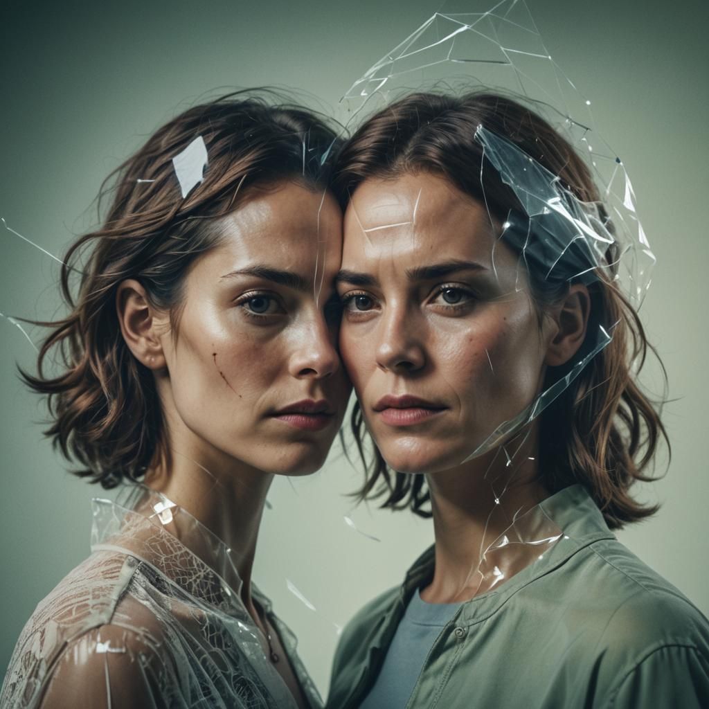 Overlapping Transparent Lucid Heads in Cinematic Style