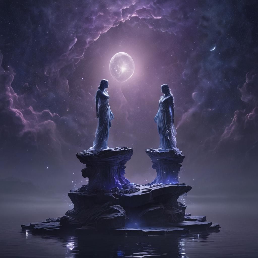 Ethereal Figures in Moonlit Stardust: Digital Art
