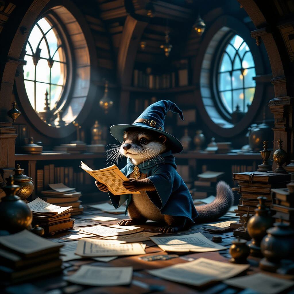 Otter Wizard Searches Tower: Cinematic Film Still