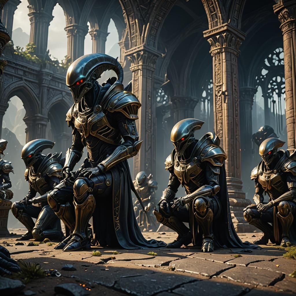 Alien Knights Kneel: Fantasy Concept Art