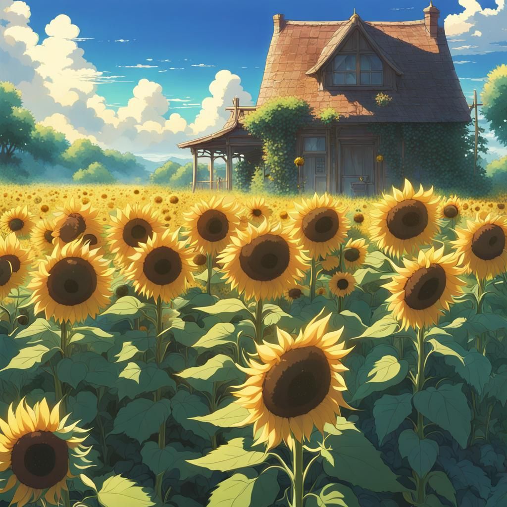 Magical Sunflowers in Anime Style