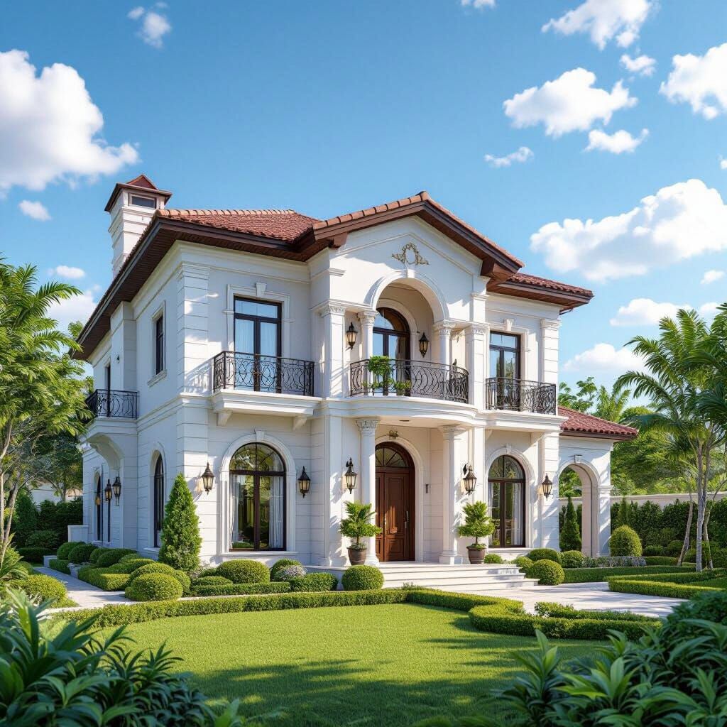 Elegant European Style House with Lush Landscaping