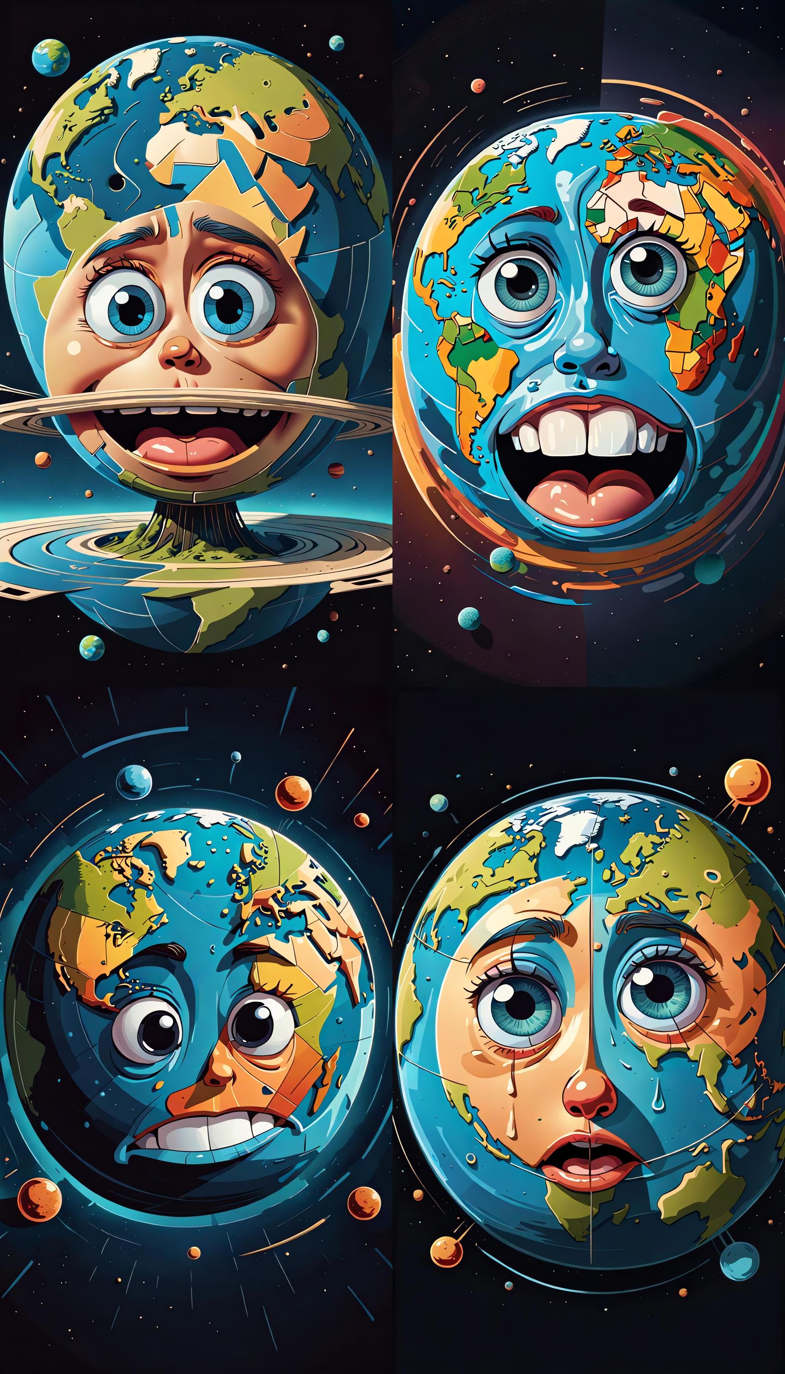 Sad Earth in Space: Cartoon Pop Art
