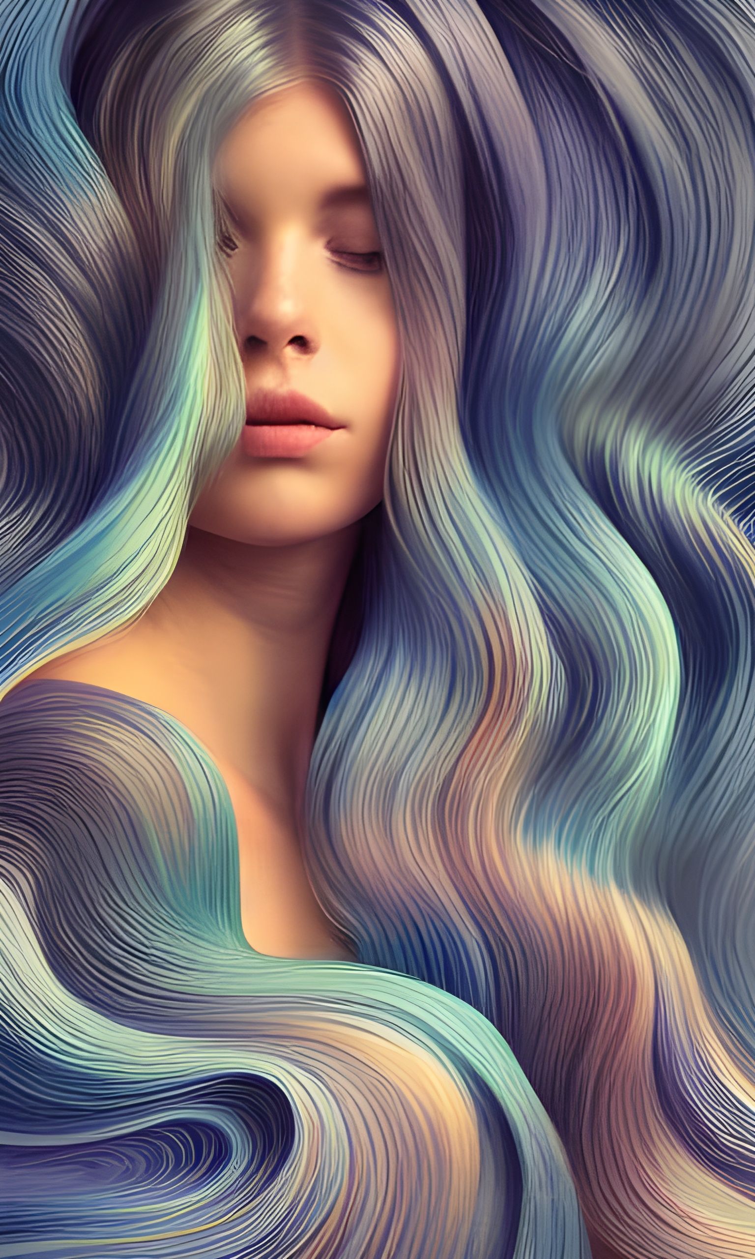 Princess Emerging from Blue Water: Digital Art Portrait