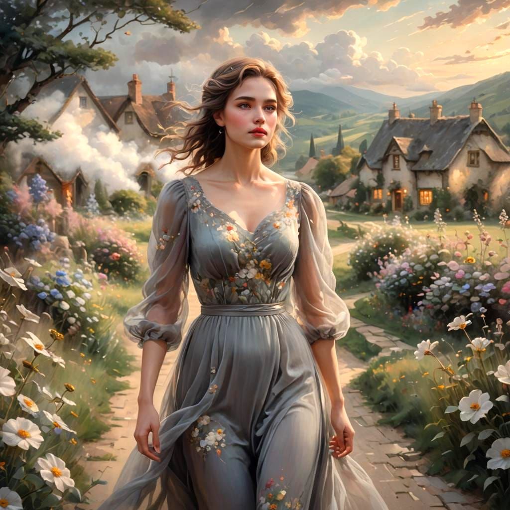 Woman in Flowing Dress, Fantasy Concept Art