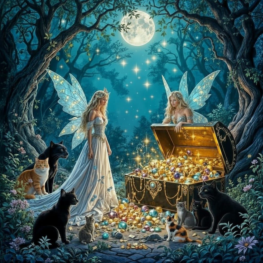 Enchanted Forest Treasure Trove Under Moonlight