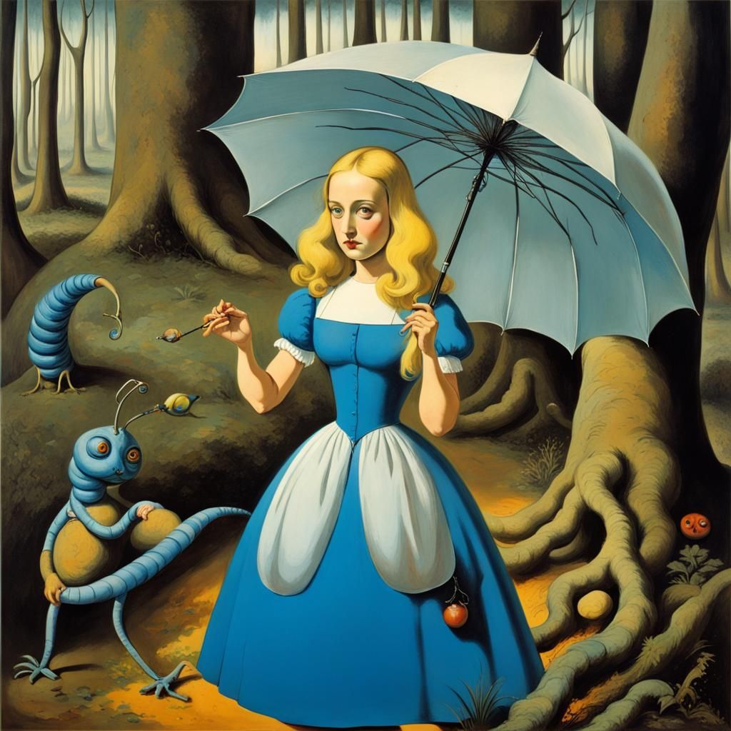 Alice in Wonderland with Caterpillar in Surrealist Style