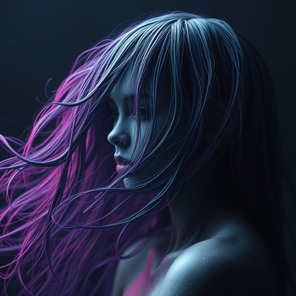 Surreal Liquid Night Hair in Dark Surrealist Style