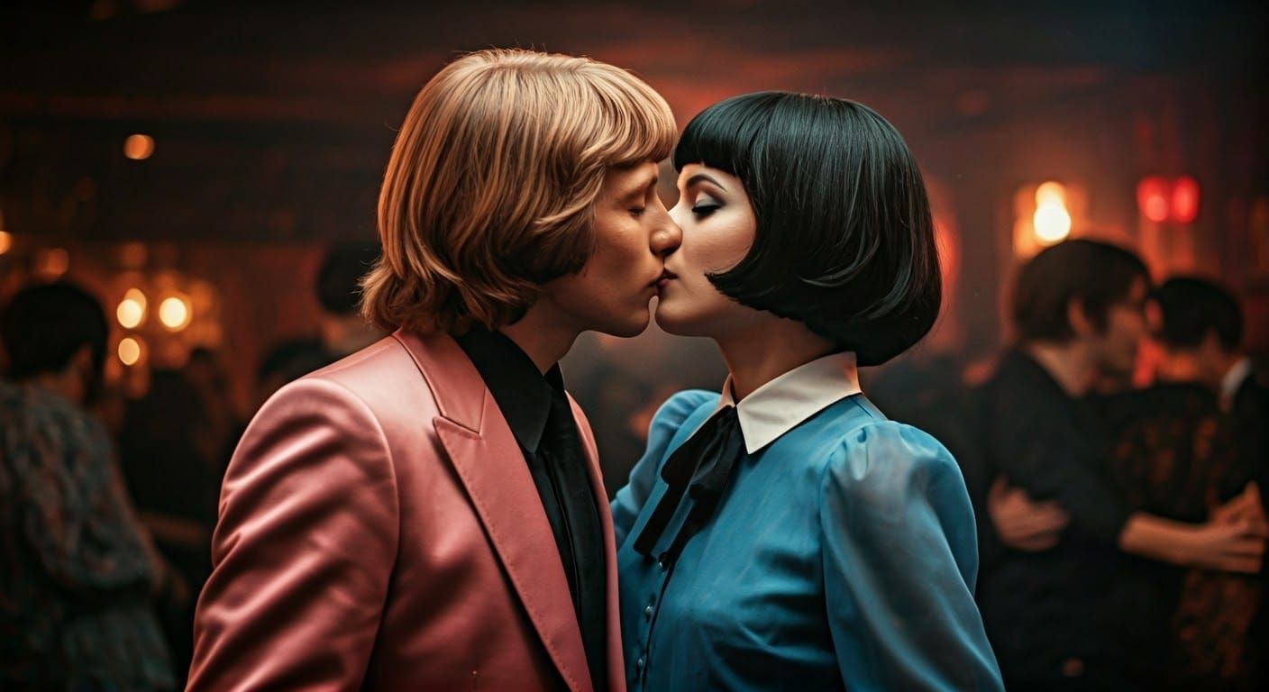 Passionate Couple in 1970s Nightclub