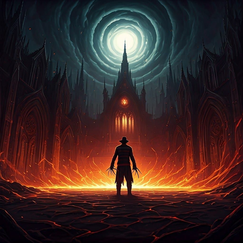 Freddy Krueger in Hellish Fantasy Landscape