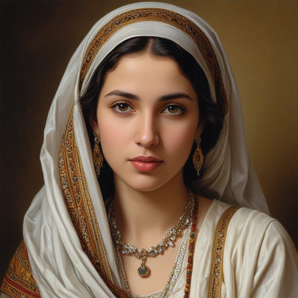 Libyan Arab Woman Portrait in Bouguereau Style