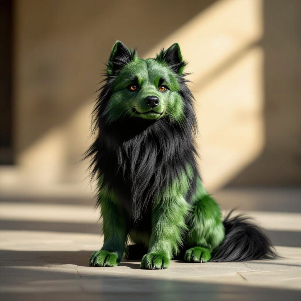 Regal Green Fu Dog with Black Mane in Wildlife Photography S...