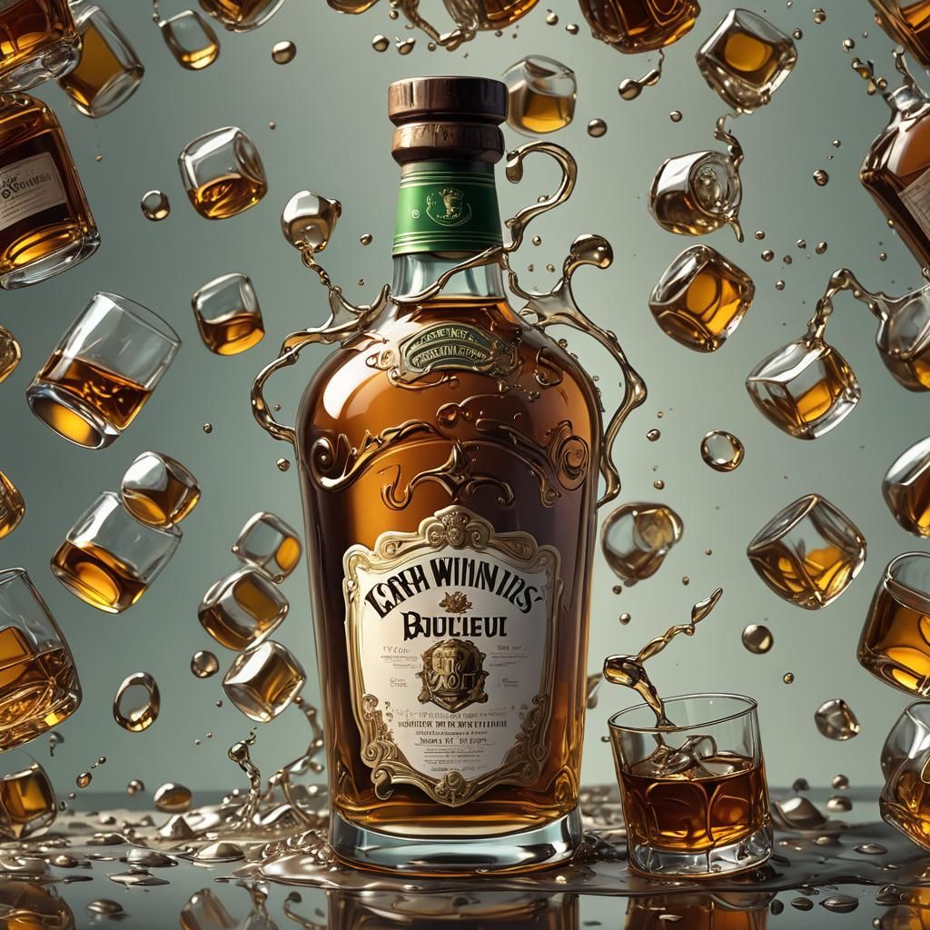 Sad Whiskey Bottle: Detailed Digital Art, Concept Art
