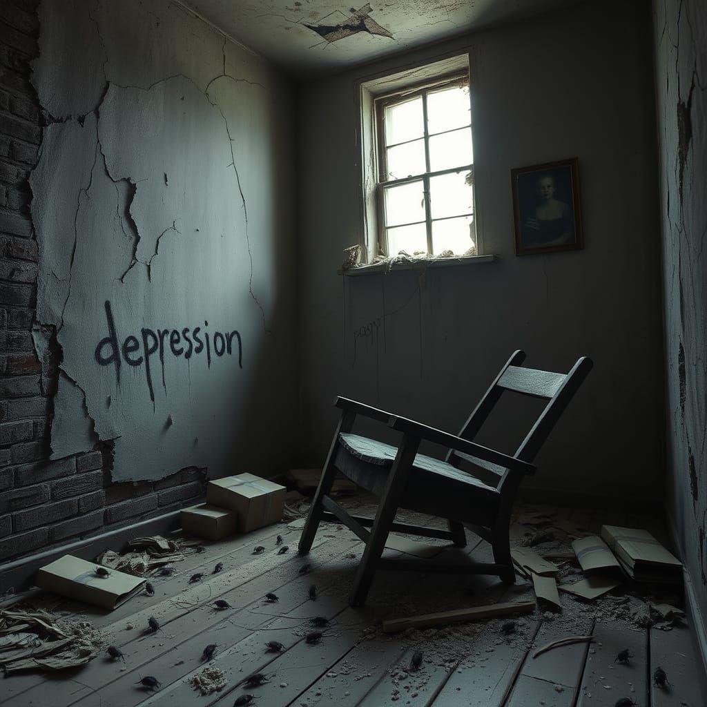 A Desolate, Grey-Toned Room in Decay