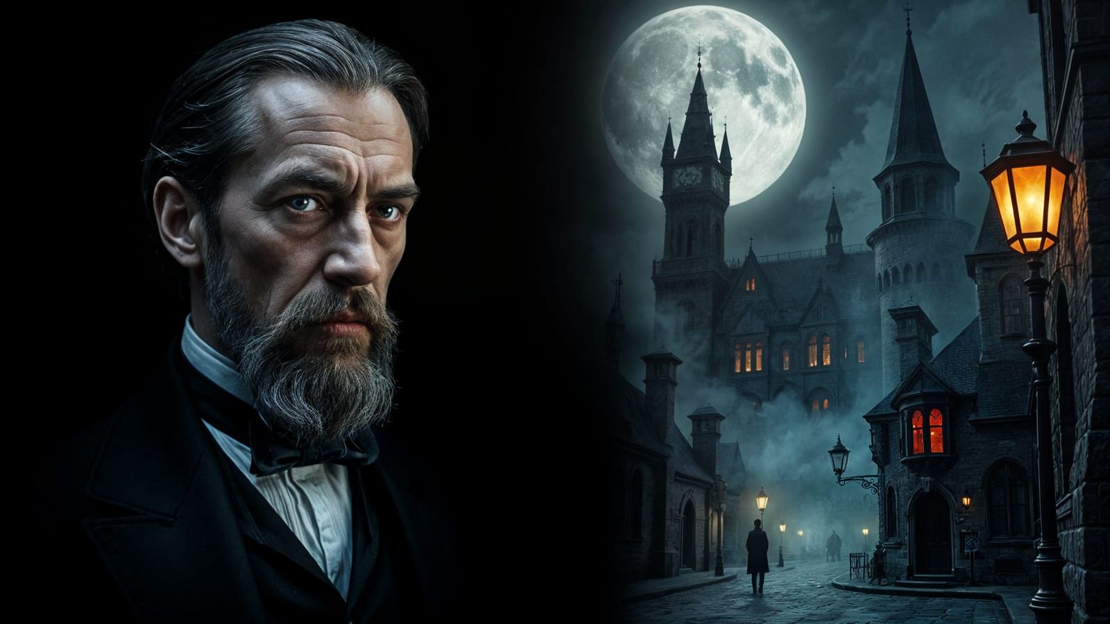 Ominous Gothic Portrait of Dracula and Bram Stoker