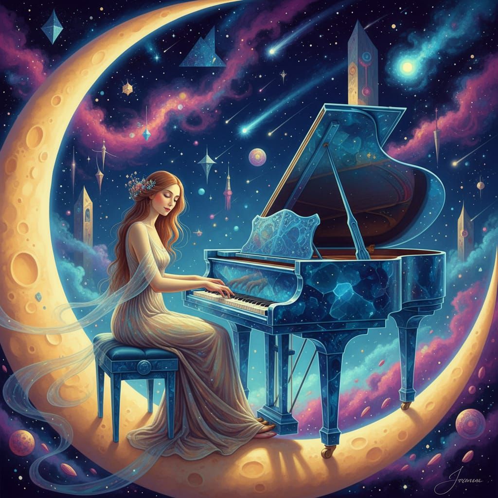 Woman Plays Glowing Piano on Moon