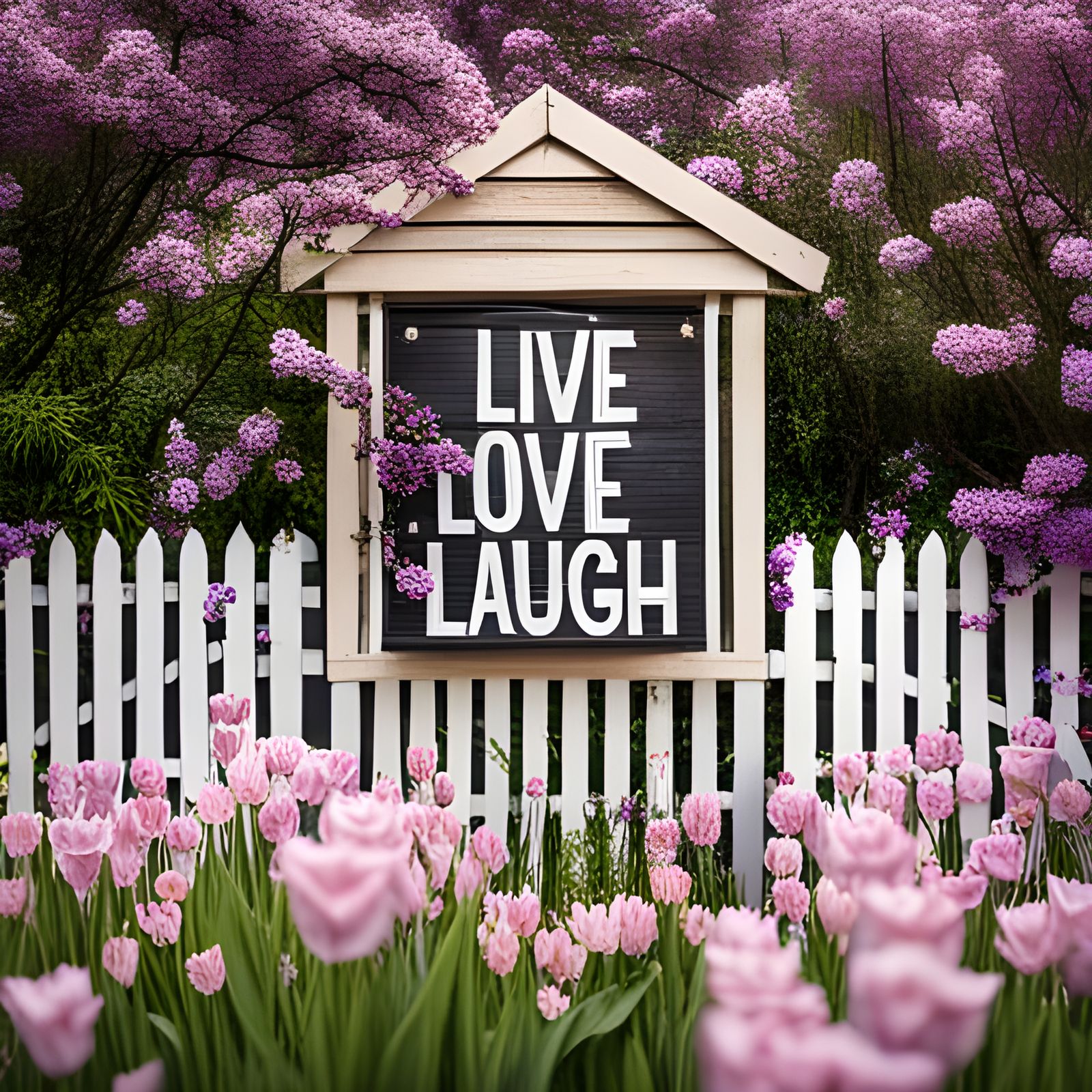Live Love Laugh Sign with Spring Flowers