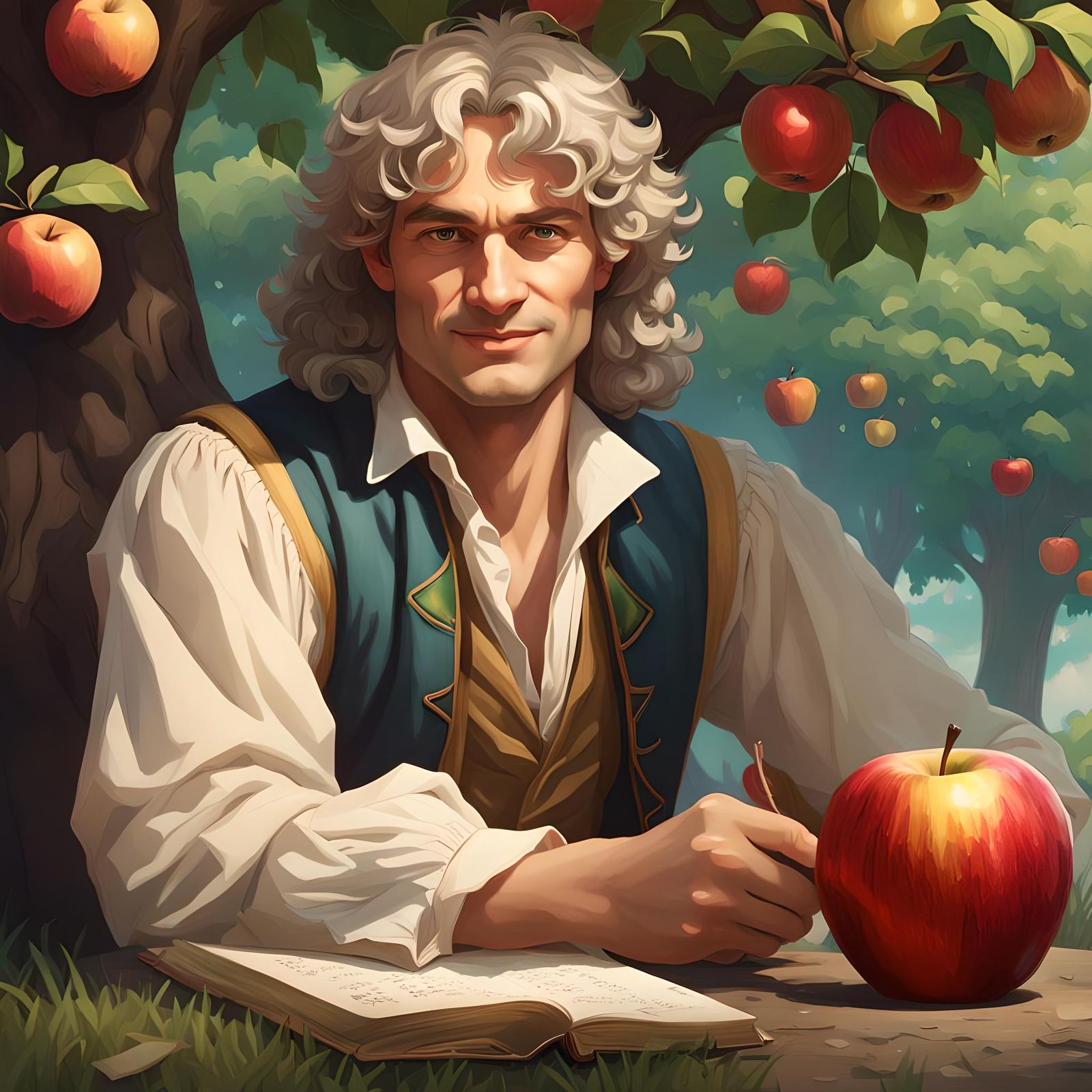 Isaac Newton Portrait in Art Nouveau Style