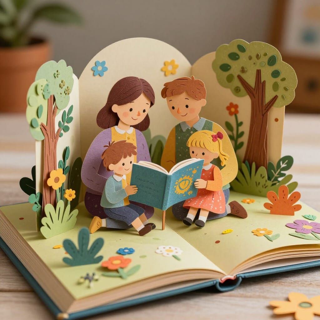 Parents reading a book to their children