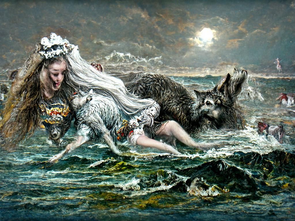 Wolf and Maiden on Sea Coast, Rococo Style