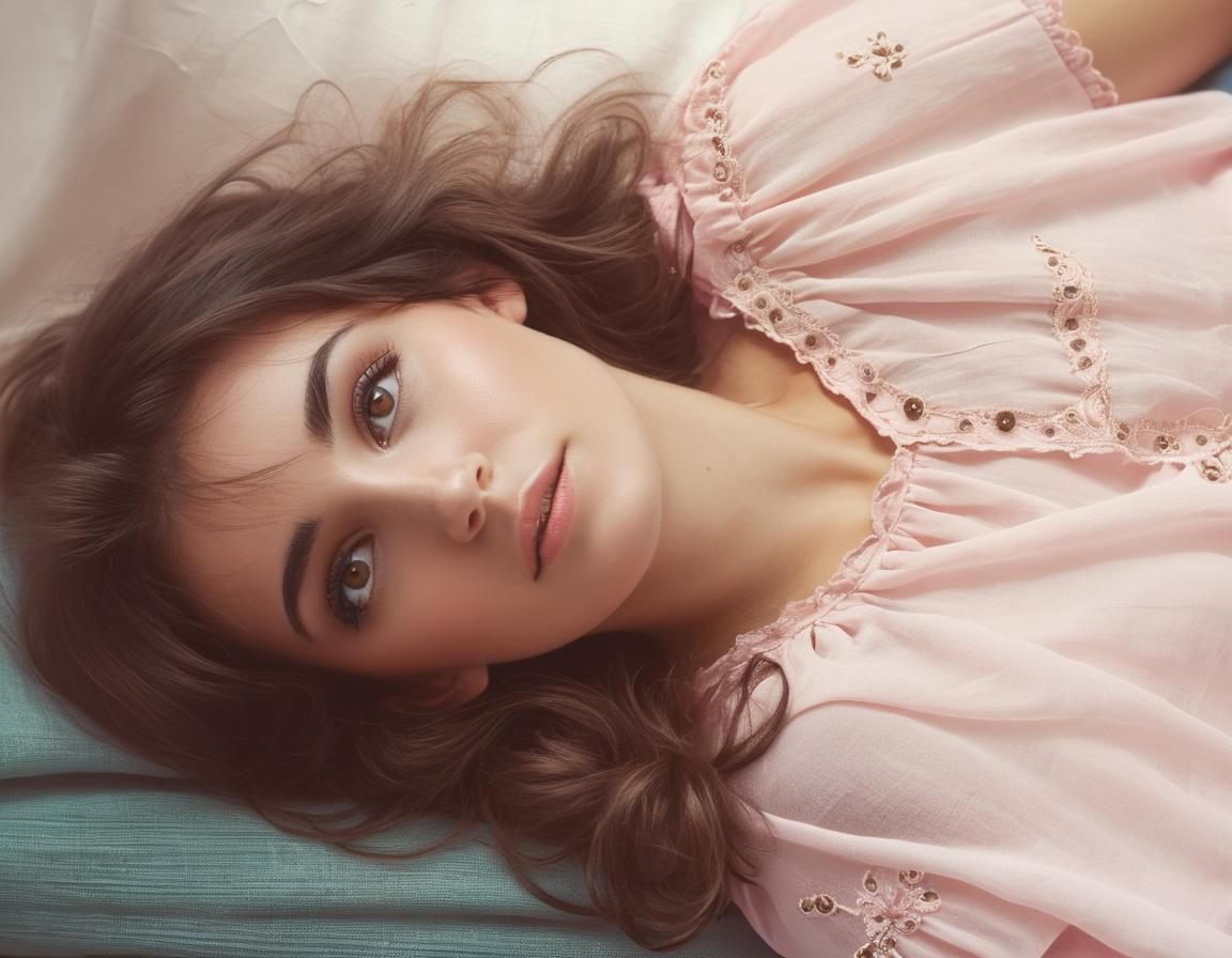 Brunette Girl in Pink Muslin Dress Portrait