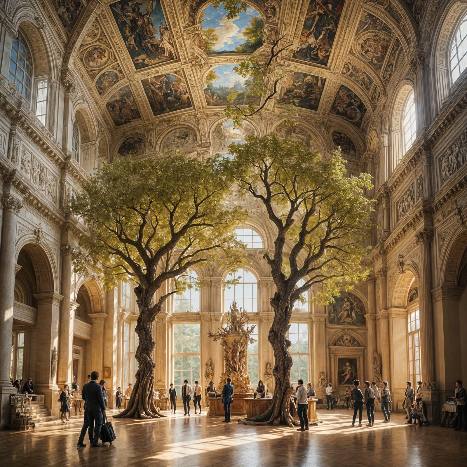 Renaissance-Inspired Tree Construction in Exhibition Hall