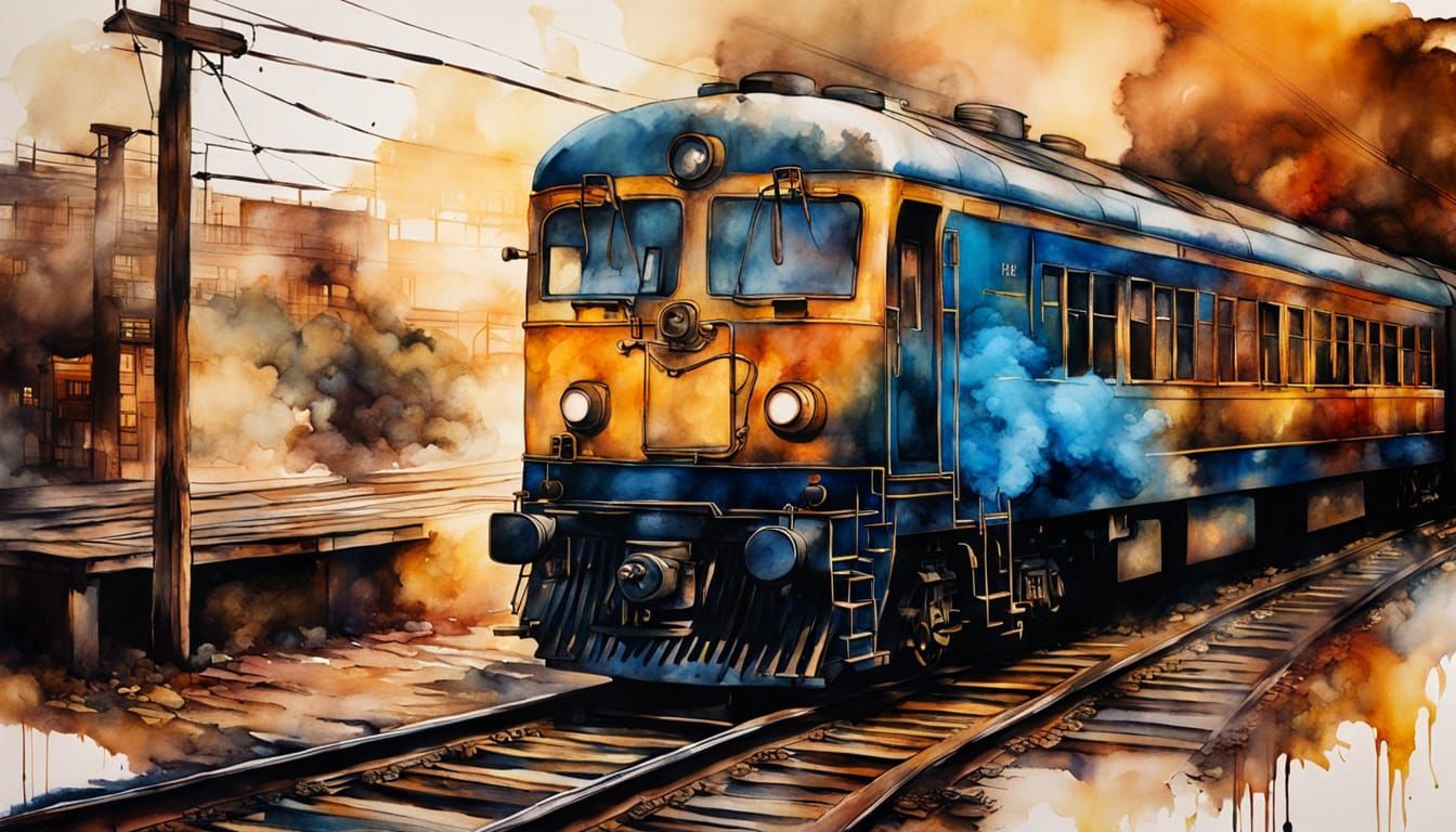 Vintage Train with Open Door in Alcohol Ink Style