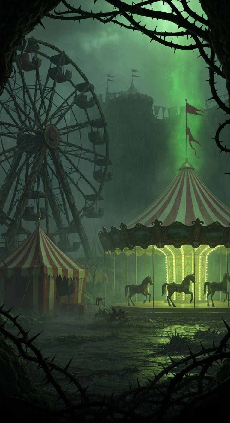 Abandoned Carnival Becomes Sinister Lair at Midnight