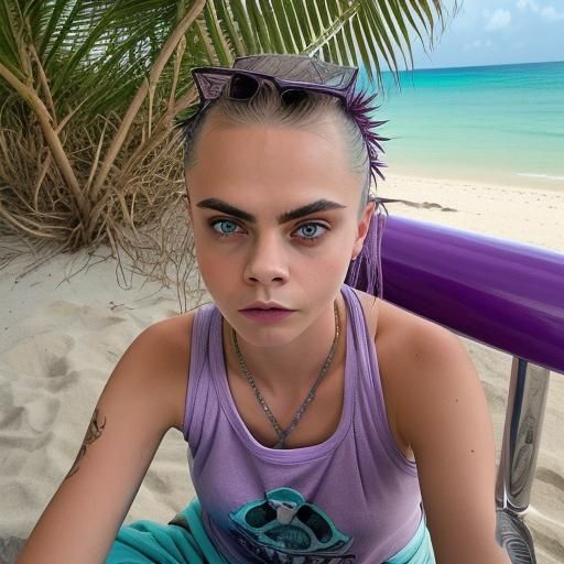 Cara Delevingne Selfie on Thailand Beach