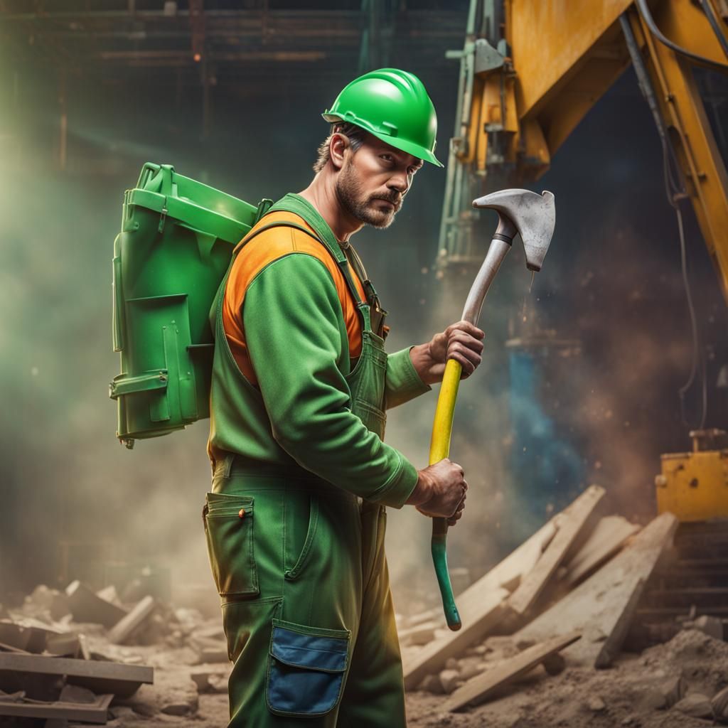 Hyperrealistic Construction Worker with Tool in Hand