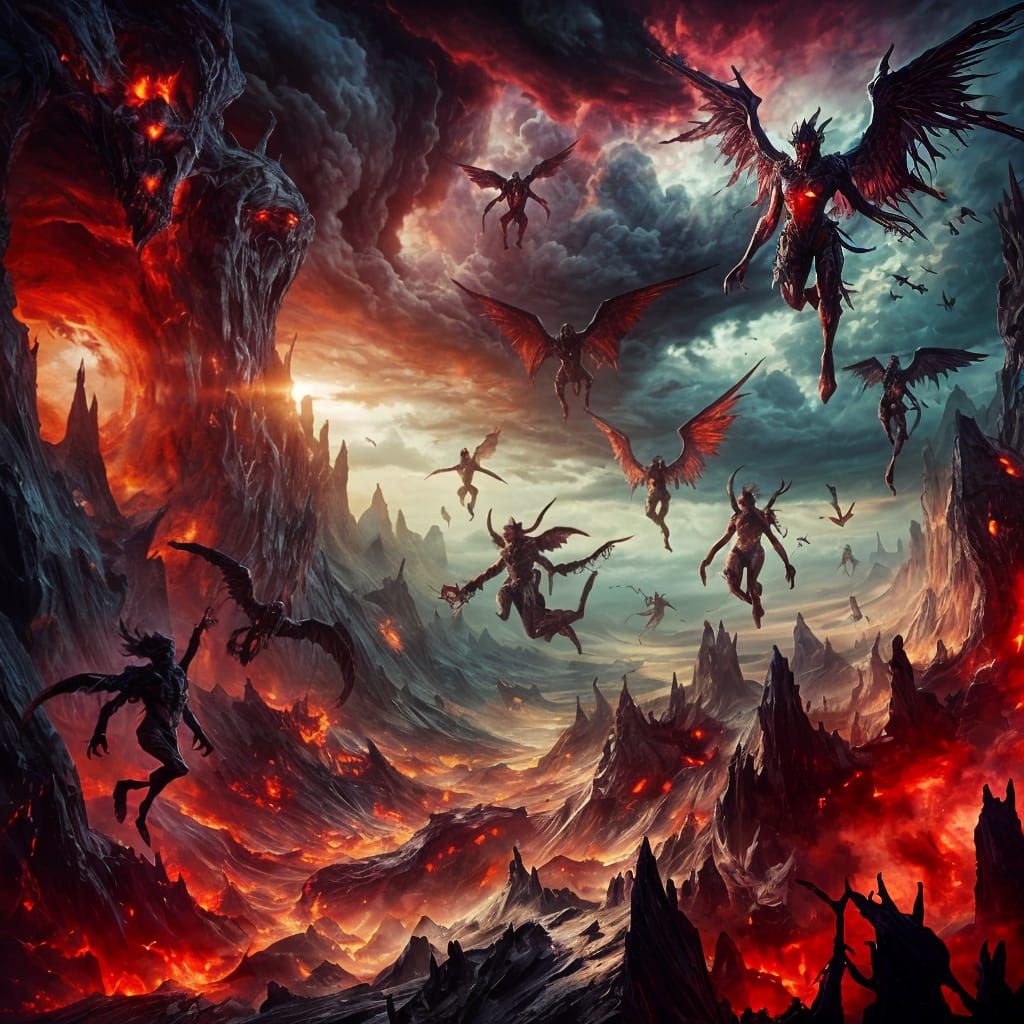 Menacing Demons Descend Through Crimson Sky Breach