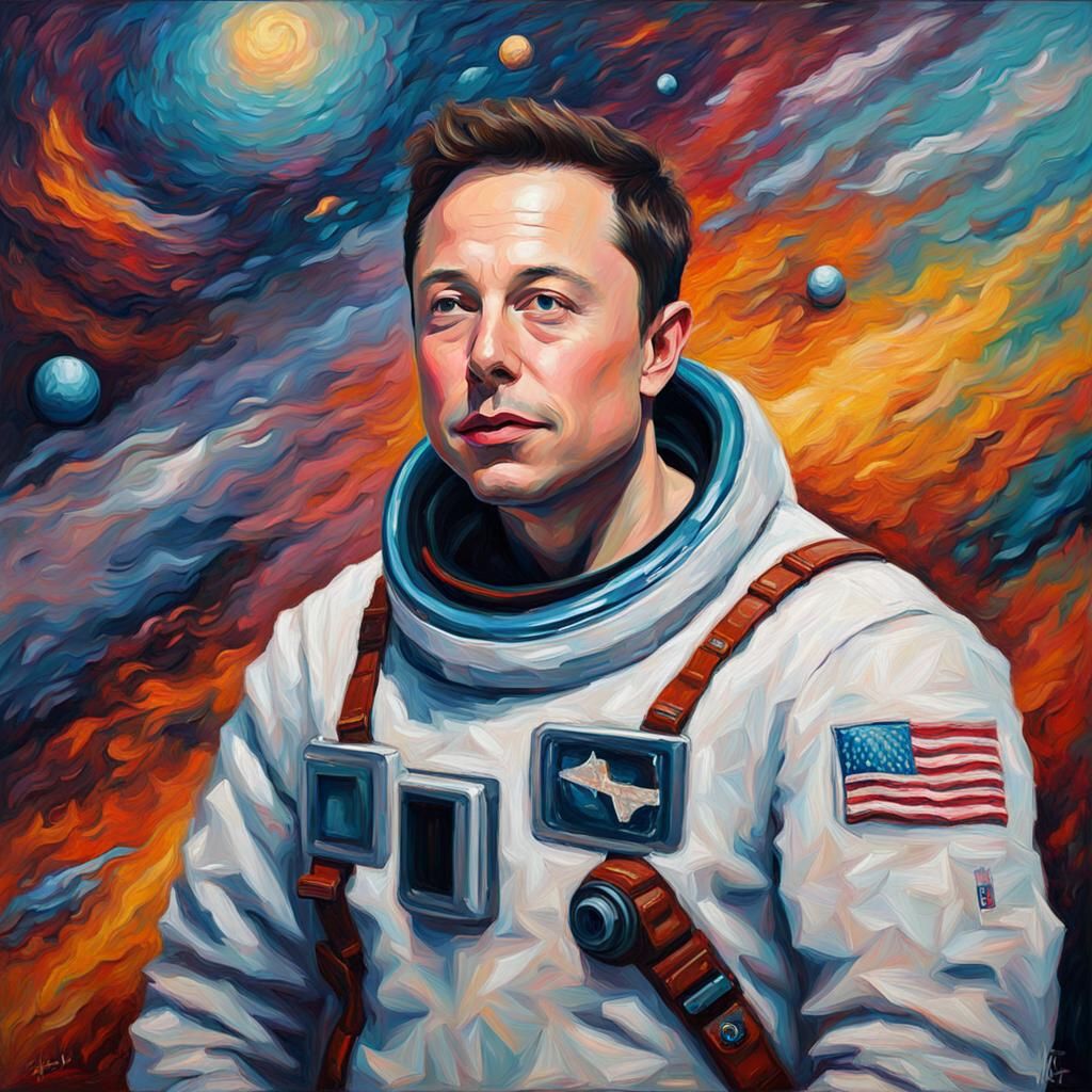 Elon Musk as Astronaut in Expressionist Oil Painting