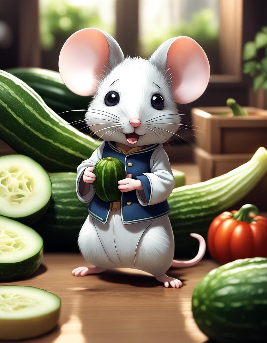 3 inch CUTEST MOUSE made of cucumber and zucchini,