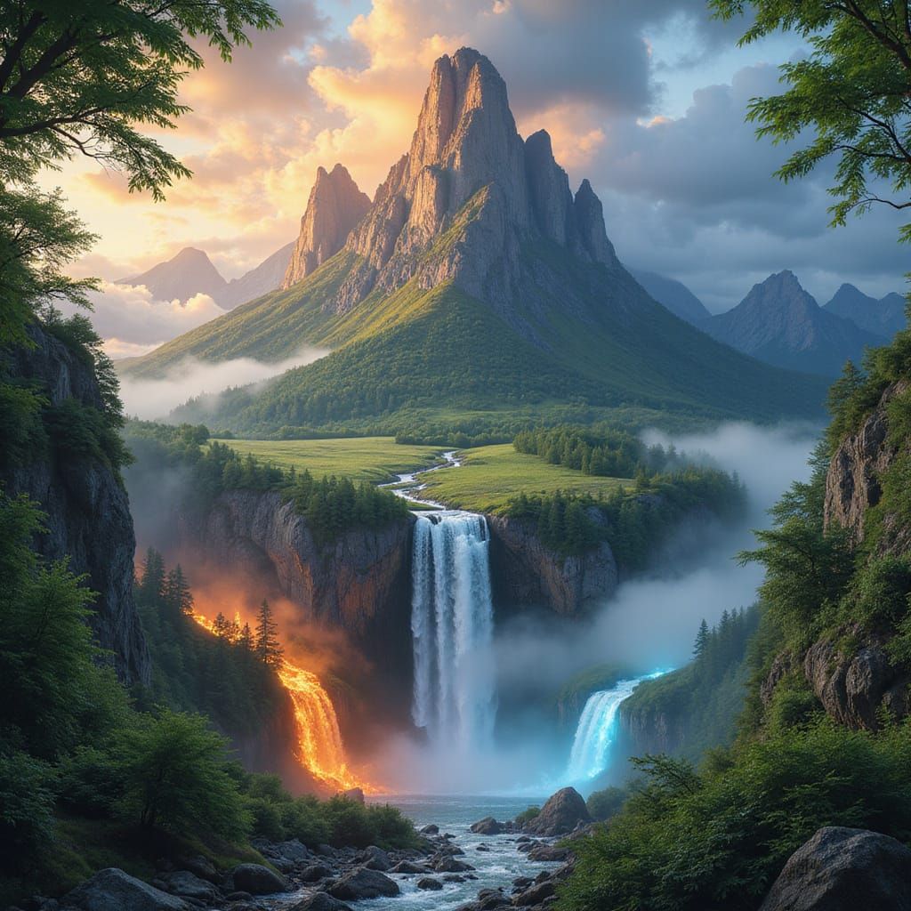 Majestic Mountain Divided into Quadrants in Fantasy Style